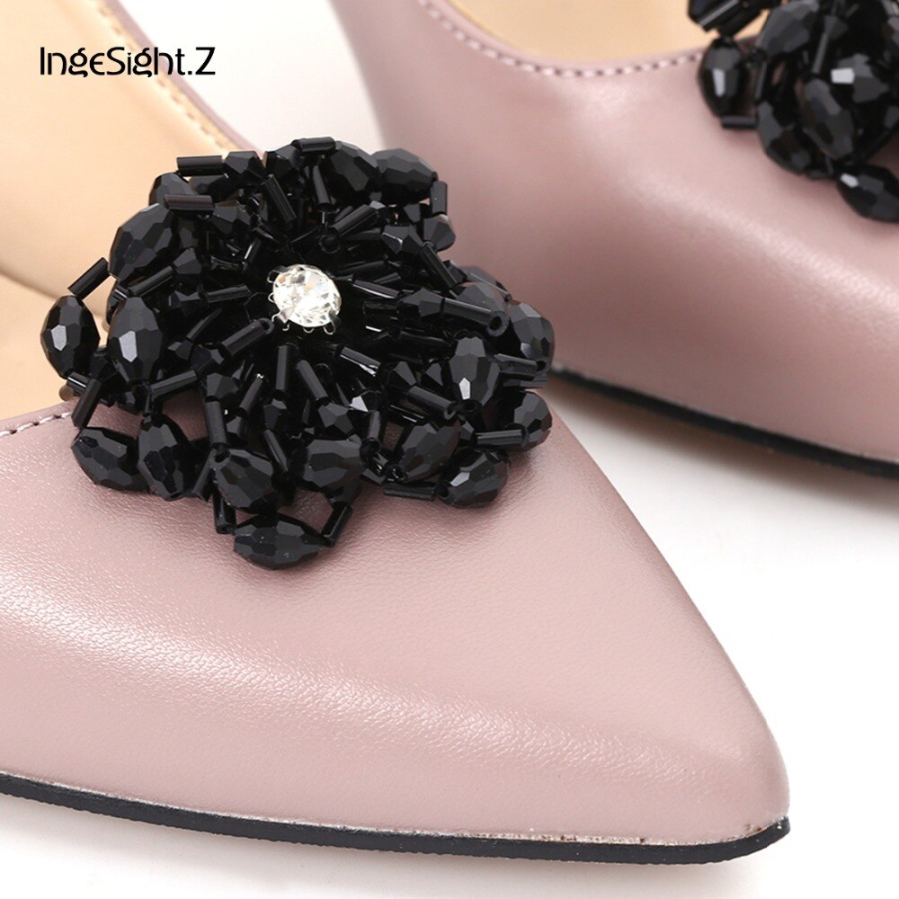 IngeSight.Z 2 Pieces Charm Acrylic Bead Flower Shoe Decoration Elegant Women Anklet Shoe Clip Jewelry Accessories Buckle