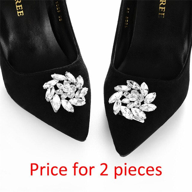 IngeSight.Z 2 Pieces Charm Glass Drill Shoe Decoration Women Anklet Elegant Shoe Clip Prom Bridal Wedding Jewelry Accessories
