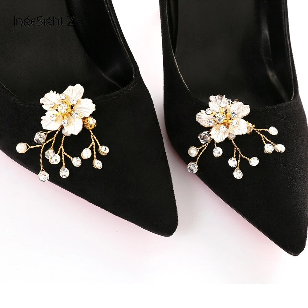 IngeSight.Z 2 Pieces Charm Glass Drill Shoe Decoration Women Anklet Elegant Shoe Clip Prom Bridal Wedding Jewelry Accessories