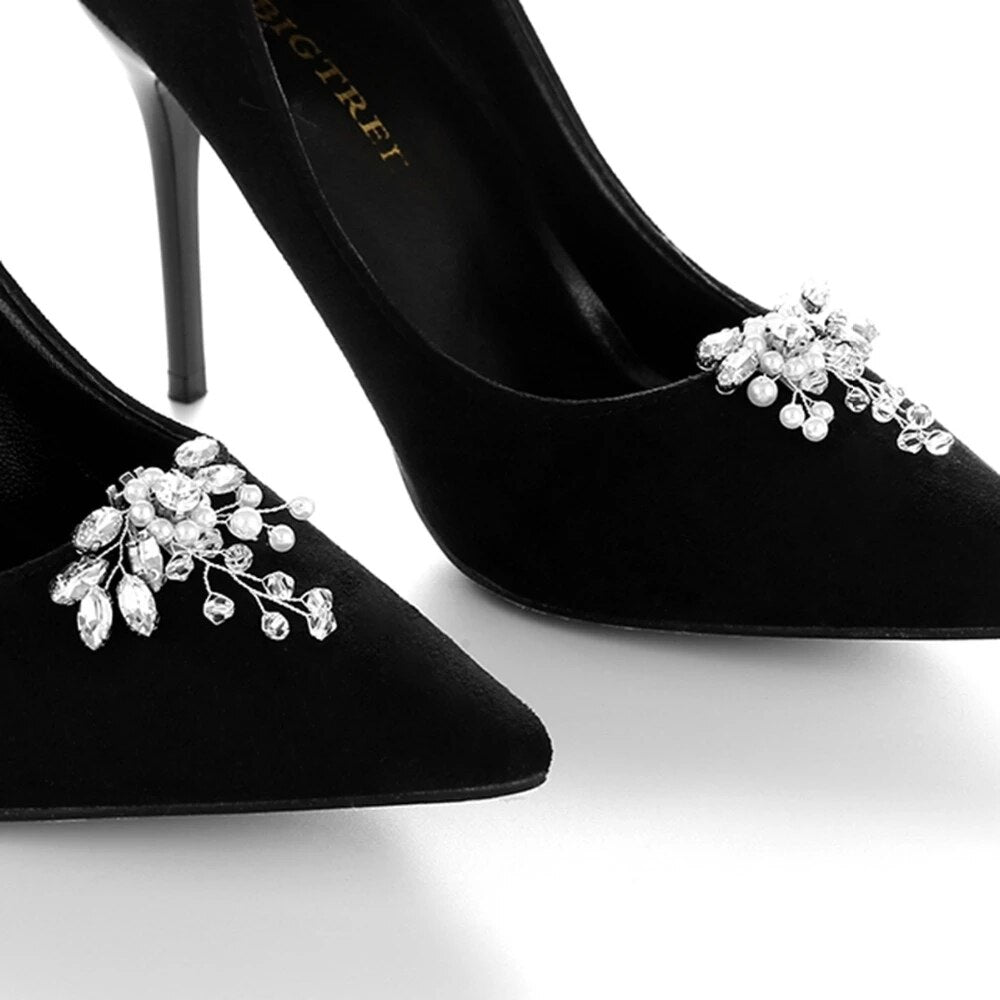 IngeSight.Z 2 Pieces Charm Glass Drill Shoe Decoration Women Anklet Elegant Shoe Clip Prom Bridal Wedding Jewelry Accessories