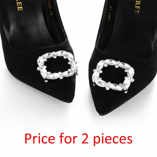 IngeSight.Z 2 Pieces Charm Glass Drill Shoe Decoration Women Anklet Elegant Shoe Clip Prom Bridal Wedding Jewelry Accessories