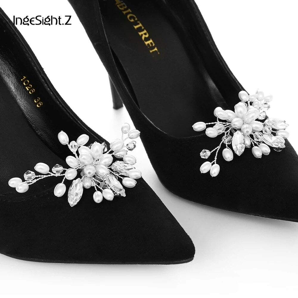 IngeSight.Z 2 Pieces Charm Glass Drill Shoe Decoration Women Anklet Elegant Shoe Clip Prom Bridal Wedding Jewelry Accessories