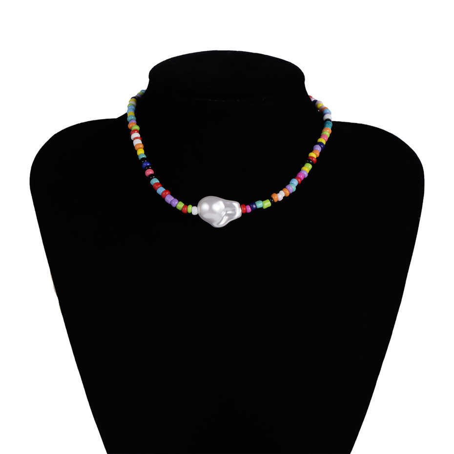 IngeSight.Z 2Pcs/Lot Bohemian Colorful Bead Choker Necklace Collar Statement Letter LOVE Clavicle Chain Women Necklaces Jewelry