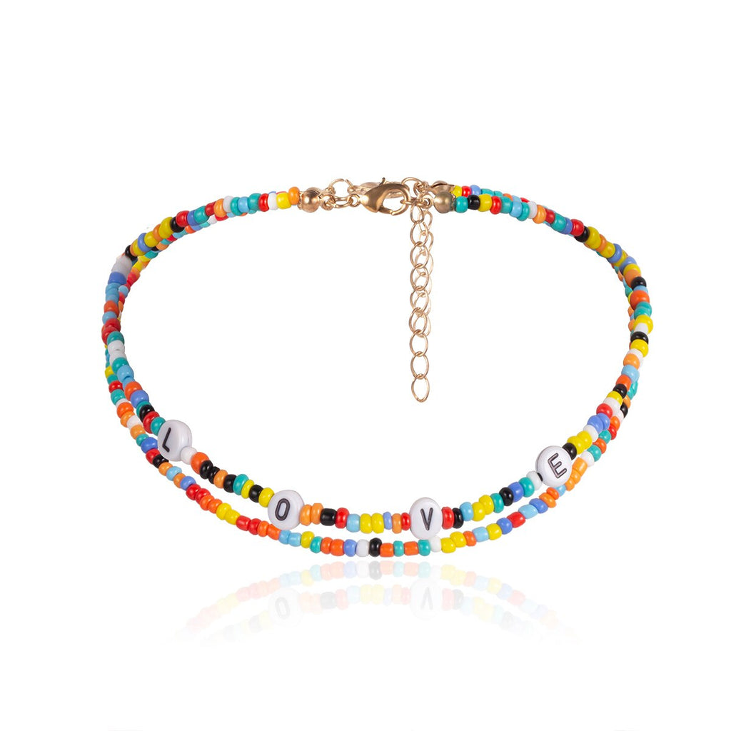IngeSight.Z 2Pcs/Lot Bohemian Colorful Bead Choker Necklace Collar Statement Letter LOVE Clavicle Chain Women Necklaces Jewelry