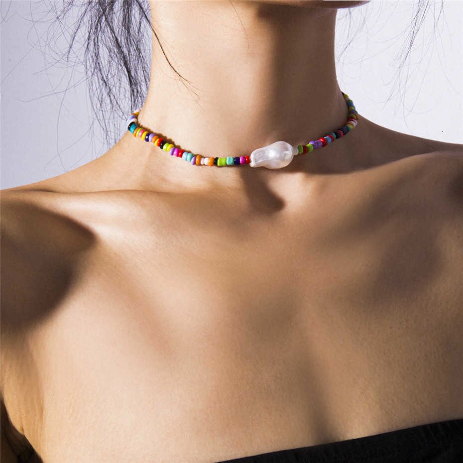 IngeSight.Z 2Pcs/Lot Bohemian Colorful Bead Choker Necklace Collar Statement Letter LOVE Clavicle Chain Women Necklaces Jewelry
