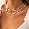 IngeSight.Z 2Pcs/Set Boho Copper Sequins Tassle Pendant Necklace Imitation Pearl Chain Choker Necklaces Collar for Women Jewelry