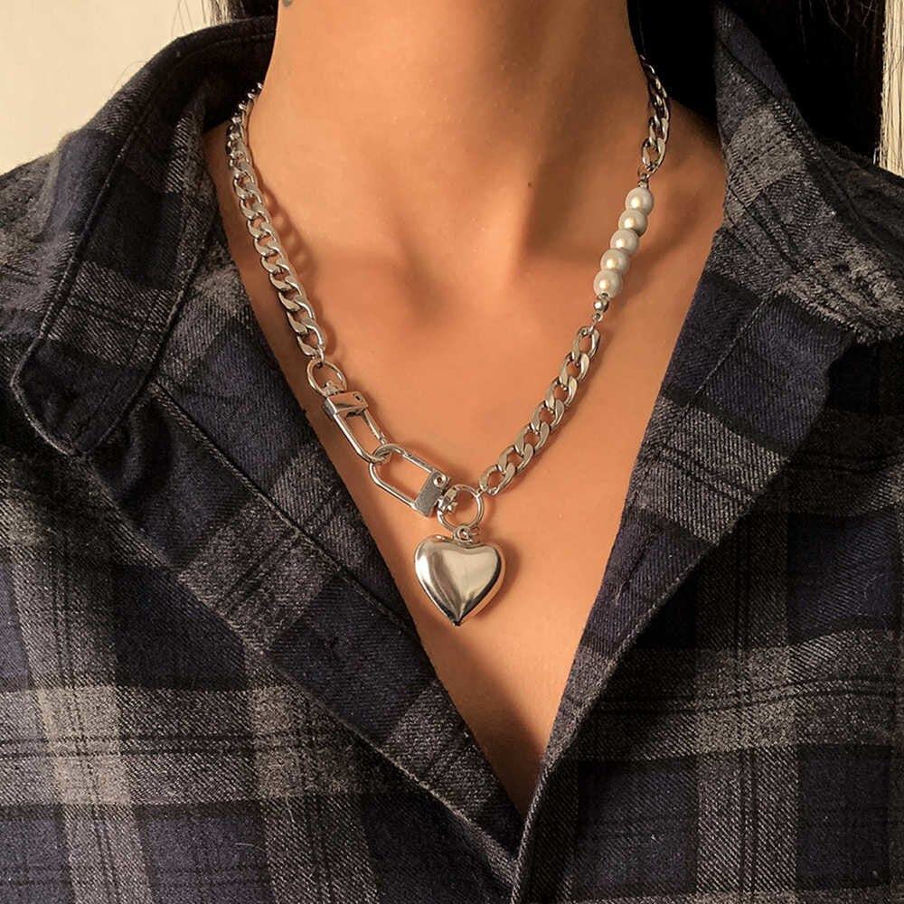 IngeSight.Z 2Pcs/Set  Stainless Steel Choker Necklace Double Layered Steampunk Silver Color Long Necklaces Jewelry