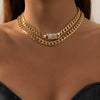 IngeSight.Z 2Pcs/Set  Crystal Rhinestone Toggle Clasp Choker Necklace Women Hip Hop Thick Miami Cuban Necklace Jewelry