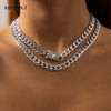 IngeSight.Z 2Pcs/Set  Crystal Rhinestone Toggle Clasp Choker Necklace Women Hip Hop Thick Miami Cuban Necklace Jewelry