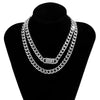 IngeSight.Z 2Pcs/Set  Crystal Rhinestone Toggle Clasp Choker Necklace Women Hip Hop Thick Miami Cuban Necklace Jewelry