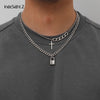 IngeSight.Z 2Pcs/Set Stainless Steel Cross Padlock Pendant Necklace Multi Layered Silver Color Choker Necklace for Women Jewelry