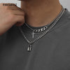 IngeSight.Z 2Pcs/Set Stainless Steel Cross Padlock Pendant Necklace Multi Layered Silver Color Choker Necklace for Women Jewelry