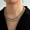 IngeSight.Z 2Pcs/set Natural Wood Beaded Surfer Necklace for Men Vintage Twisted Metal Link Chain Necklace Tribal Jewelry Gift