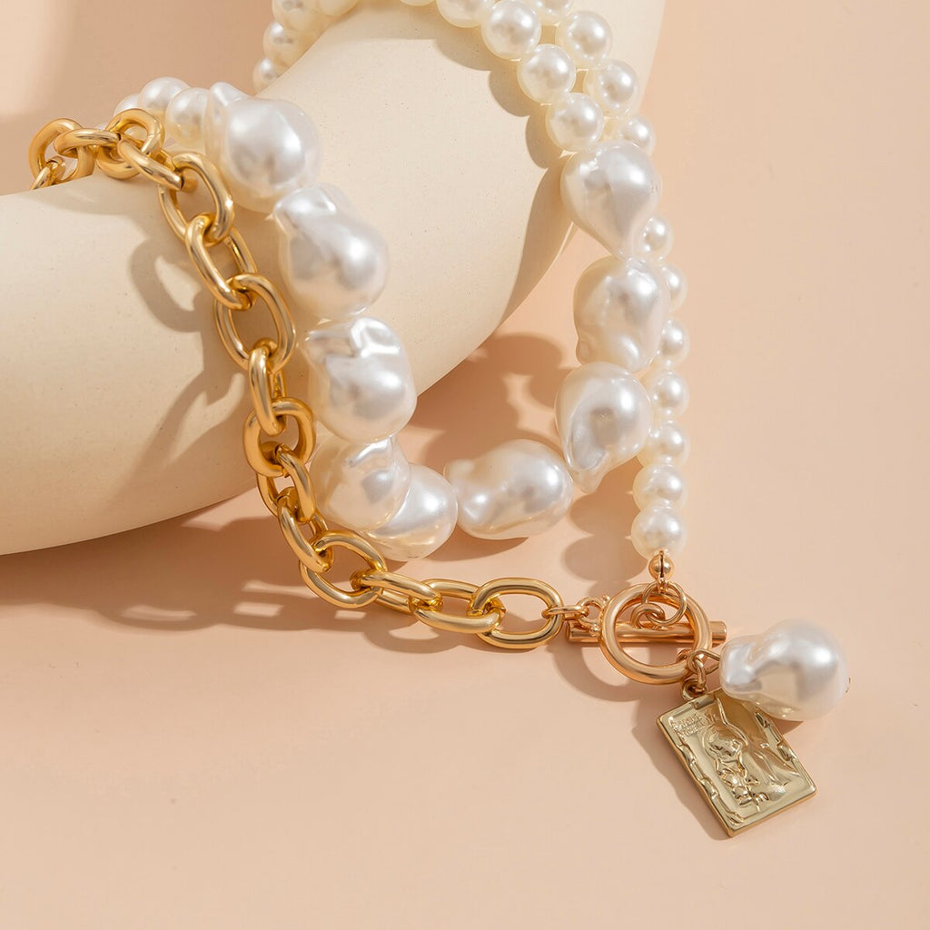 IngeSight.Z 2Pcs/set Vintage Irregular Pearls Pendant Necklaces For Women Punk Aangel Pendant Love Choker Necklaces Jewelry