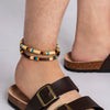 IngeSight.Z  2pcs/Set Wooden Bead Table Wax Anklet Set for Men Bohemia Adjustable Stacking Charm Camping Bracelet on the Leg
