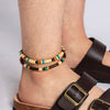 IngeSight.Z  2pcs/Set Wooden Bead Table Wax Anklet Set for Men Bohemia Adjustable Stacking Charm Camping Bracelet on the Leg