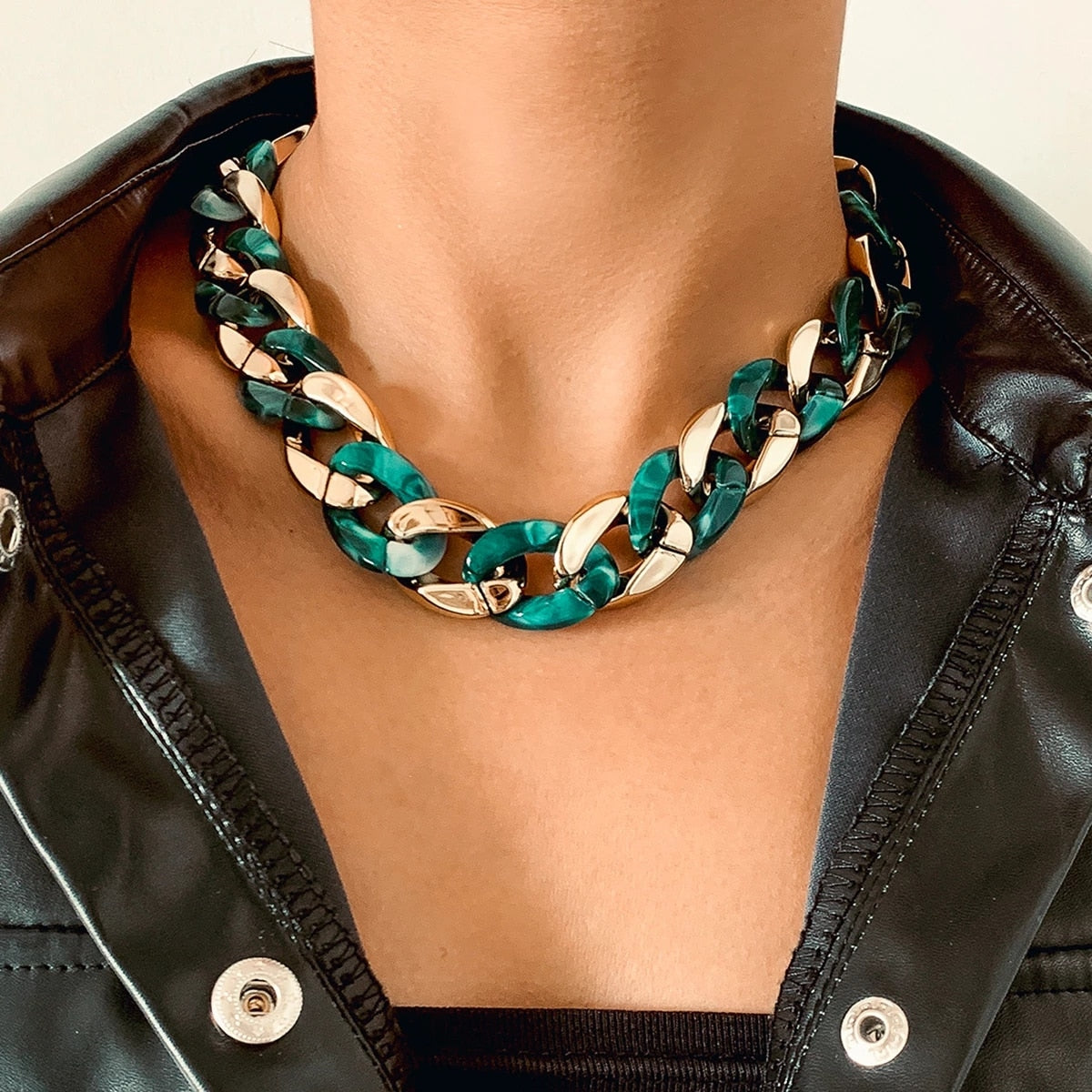 IngeSight.Z 3 Colors Acrylic large Chunky Thick Choker Necklaces Vintage Resin Miami Cuban Long Collier Female Necklaces Jewelry