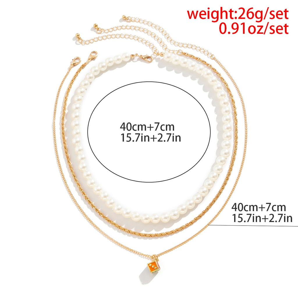 IngeSight.Z 3PCS/set Imitation Pearls Colorful Dice Pendant Twist Chain Necklaces For Women Men Punk Streetwear Jewelry