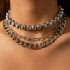 IngeSight.Z 3Pcs/Set Goth Gothic CCB Platics Big Ball Beaded Chain Choker Necklace Multi Layered Chunky Thick Curb Women Jewelry