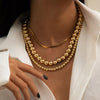 IngeSight.Z 3Pcs/Set Goth Gothic Copper Flat Blade Snake Chain Choker Necklace Gold Color Beaded Chain Chain Necklaces Jewelry