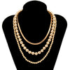 IngeSight.Z 3Pcs/Set Goth Gothic Copper Flat Blade Snake Chain Choker Necklace Gold Color Beaded Chain Chain Necklaces Jewelry