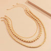 IngeSight.Z 3Pcs/Set Goth Gothic Copper Flat Blade Snake Chain Choker Necklace Gold Color Beaded Chain Chain Necklaces Jewelry