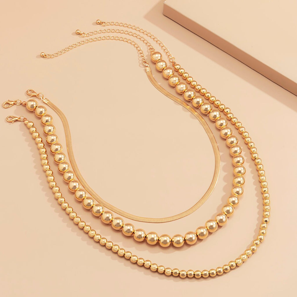 IngeSight.Z 3Pcs/Set Goth Gothic Copper Flat Blade Snake Chain Choker Necklace Gold Color Beaded Chain Chain Necklaces Jewelry
