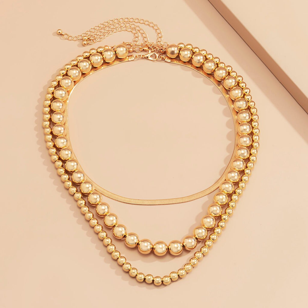 IngeSight.Z 3Pcs/Set Goth Gothic Copper Flat Blade Snake Chain Choker Necklace Gold Color Beaded Chain Chain Necklaces Jewelry