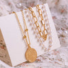 IngeSight.Z 3Pcs/Set Imitation Pearl Beaded Choker Necklace for Women Vintage Carved Coin Portrait Pendant Necklaces Jewelry