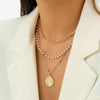IngeSight.Z 3Pcs/Set Imitation Pearl Beaded Choker Necklace for Women Vintage Carved Coin Portrait Pendant Necklaces Jewelry
