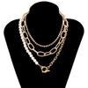 IngeSight.Z 3Pcs/Set Imitation Pearl Beaded Toggle Lasso Choker Necklace Copper Flat Snake Round Sequin Pendant Necklace Jewelry