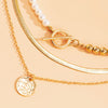 IngeSight.Z 3Pcs/Set Imitation Pearl Beaded Toggle Lasso Choker Necklace Copper Flat Snake Round Sequin Pendant Necklace Jewelry