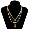 IngeSight.Z 3Pcs/Set Imitation Pearl Beaded Toggle Lasso Choker Necklace Copper Flat Snake Round Sequin Pendant Necklace Jewelry