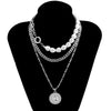 IngeSight.Z 3Pcs/Set Imitation Pearl Beaded Toggle Lasso Choker Necklace Copper Flat Snake Round Sequin Pendant Necklace Jewelry