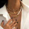 IngeSight.Z 3Pcs/Set Imitation Pearl Beaded Toggle Lasso Choker Necklace Copper Flat Snake Round Sequin Pendant Necklace Jewelry