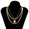IngeSight.Z 3Pcs/Set Multi Layered Portrait Carved Coin Pendant Necklaces Flat Blade Snake Chain Choker Necklaces Neck Jewelry