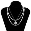 IngeSight.Z 3Pcs/Set Multi Layered Portrait Carved Coin Pendant Necklaces Flat Blade Snake Chain Choker Necklaces Neck Jewelry