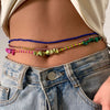 IngeSight.Z 3Pcs/Set Natural Crystal Column Belly Chain Multi Layered Red Color Stone Beaded Harness Waist Chain Body Jewelry