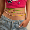 IngeSight.Z 3Pcs/Set Natural Crystal Column Belly Chain Multi Layered Red Color Stone Beaded Harness Waist Chain Body Jewelry