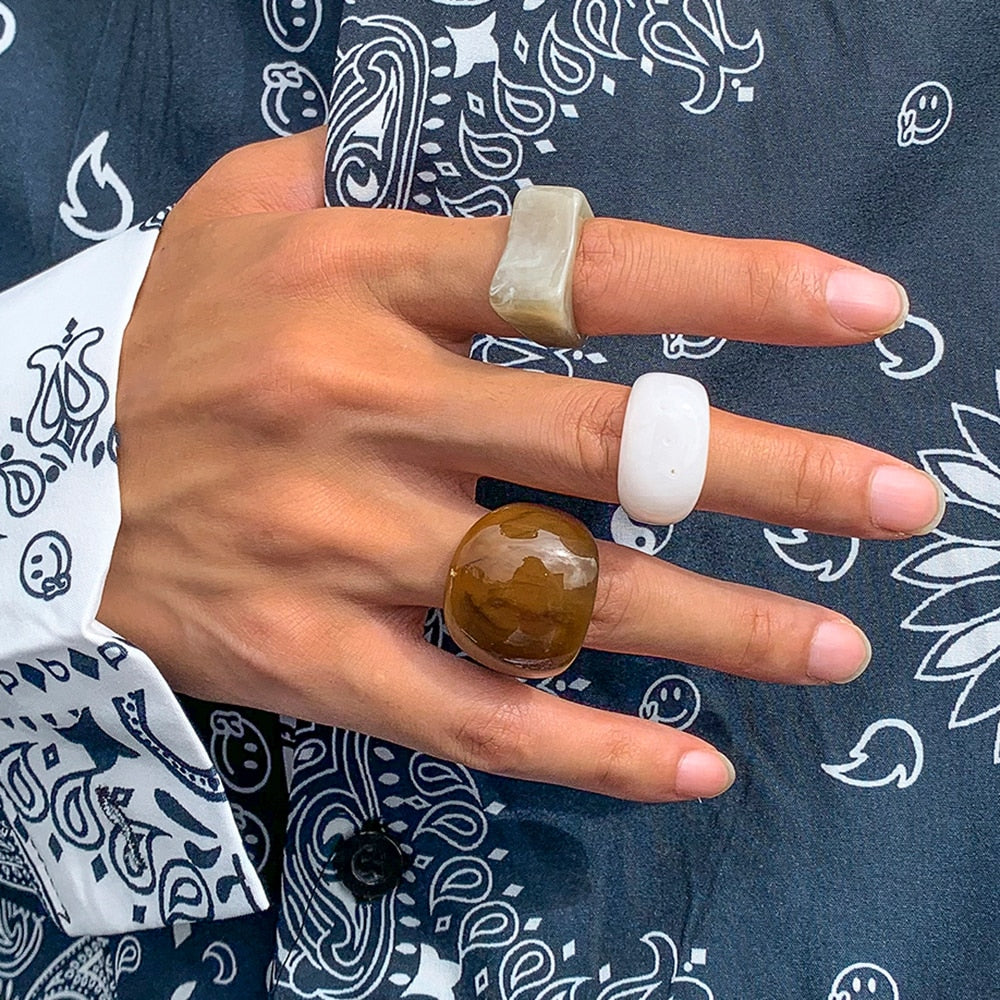 IngeSight.Z 3Pcs/Set Punk Acrylic Resin Rings Geometric Square Knuckle Finger Rings for Men 2022 Jewelry Accessories