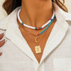 IngeSight.Z 3Pcs/Set Red Color Seed Beaded Chain Choker Necklace for Women Bohemia Letter Carved Coin Star Pendant Necklace Sets