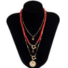 IngeSight.Z 3Pcs/Set Red Color Seed Beaded Chain Choker Necklace for Women Bohemia Letter Carved Coin Star Pendant Necklace Sets