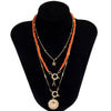 IngeSight.Z 3Pcs/Set Red Color Seed Beaded Chain Choker Necklace for Women Bohemia Letter Carved Coin Star Pendant Necklace Sets