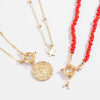 IngeSight.Z 3Pcs/Set Red Color Seed Beaded Chain Choker Necklace for Women Bohemia Letter Carved Coin Star Pendant Necklace Sets