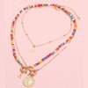 IngeSight.Z 3Pcs/Set Red Color Seed Beaded Chain Choker Necklace for Women Bohemia Letter Carved Coin Star Pendant Necklace Sets