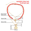 IngeSight.Z 3Pcs/Set Red Color Seed Beaded Chain Choker Necklace for Women Bohemia Letter Carved Coin Star Pendant Necklace Sets