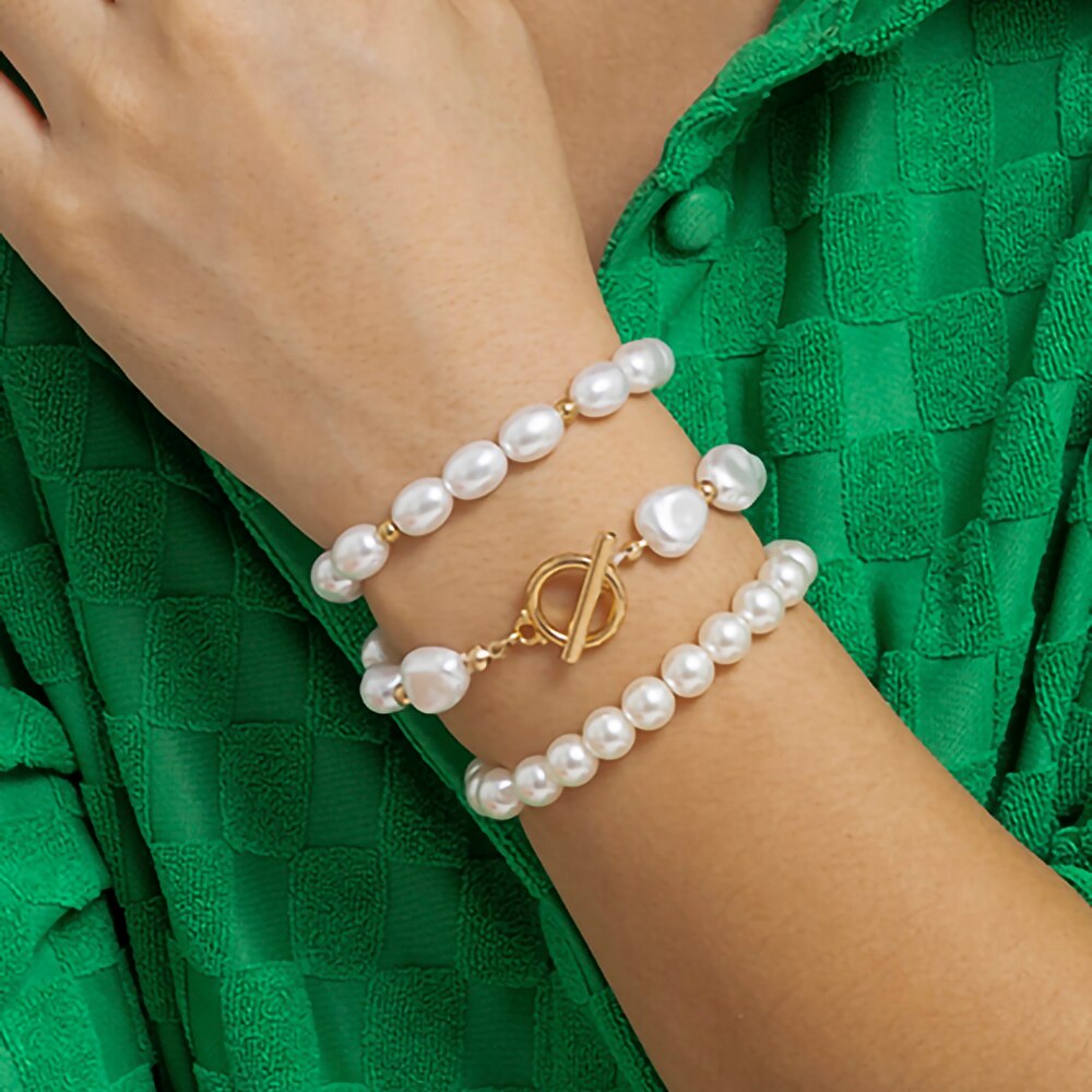 IngeSight.Z 3pcs/set Irregular Imitation Pearls OT Buckle Bracelet for Women Charm Trendy CCB Beads Bracelet Jewelry Gift