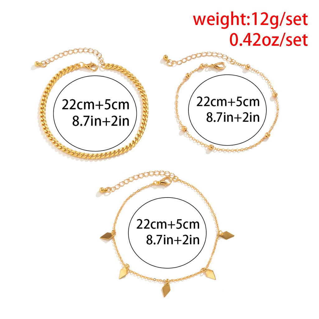 IngeSight.Z 3pcs/set Moon Sequins Tassel Anklets Bracelet for Women 2022 Beach Charm Gold Color Thin Foot Chain Summer Jewelry