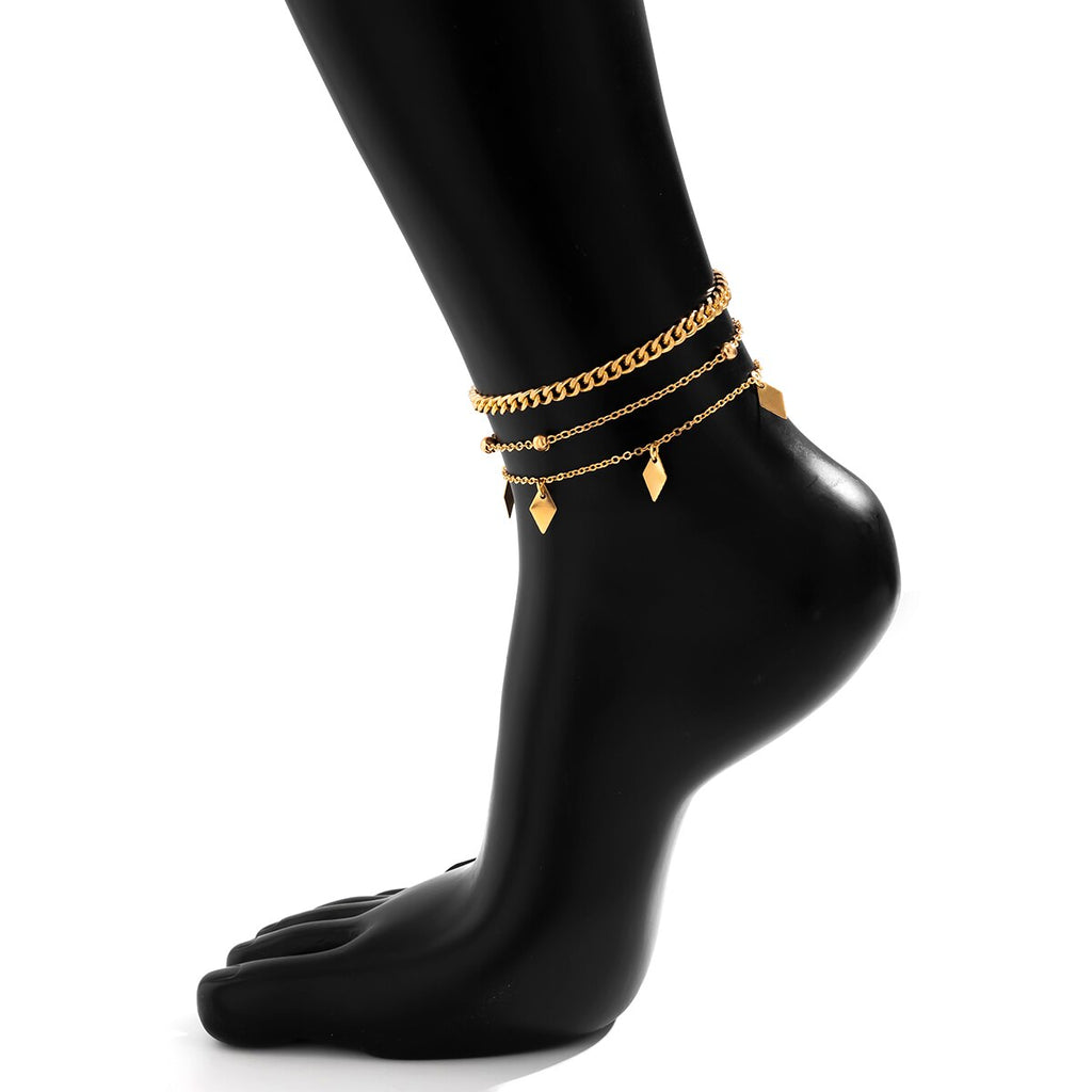 IngeSight.Z 3pcs/set Moon Sequins Tassel Anklets Bracelet for Women 2022 Beach Charm Gold Color Thin Foot Chain Summer Jewelry