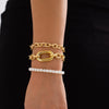 IngeSight.Z 3pcs/set Punk Pearl Beaded Metal Thick Chain Bracelets for Women Gold Color O Shape Charm Cuban Bracelet Bangle